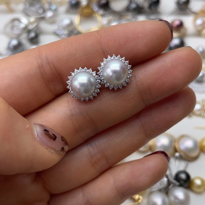海水珍珠耳饰银S925镶嵌