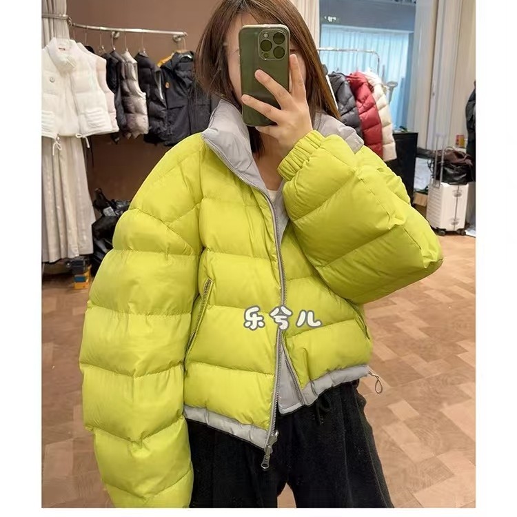 高阳韩版撞色羽绒服冬季新款立领宽松短款小个子鸭绒面包外套