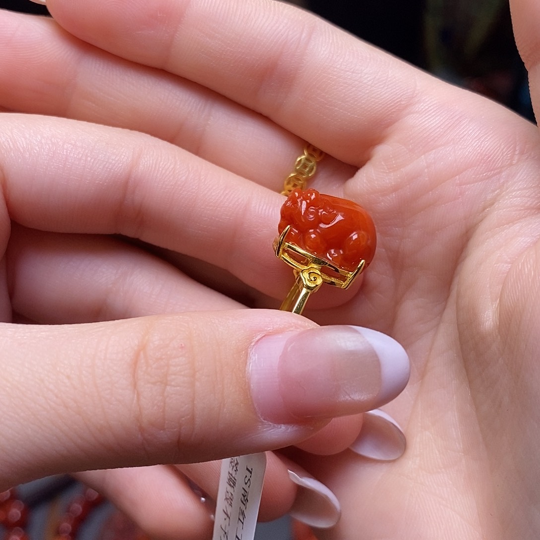 南红玛瑙戒指银S925镶嵌用****9貔貅