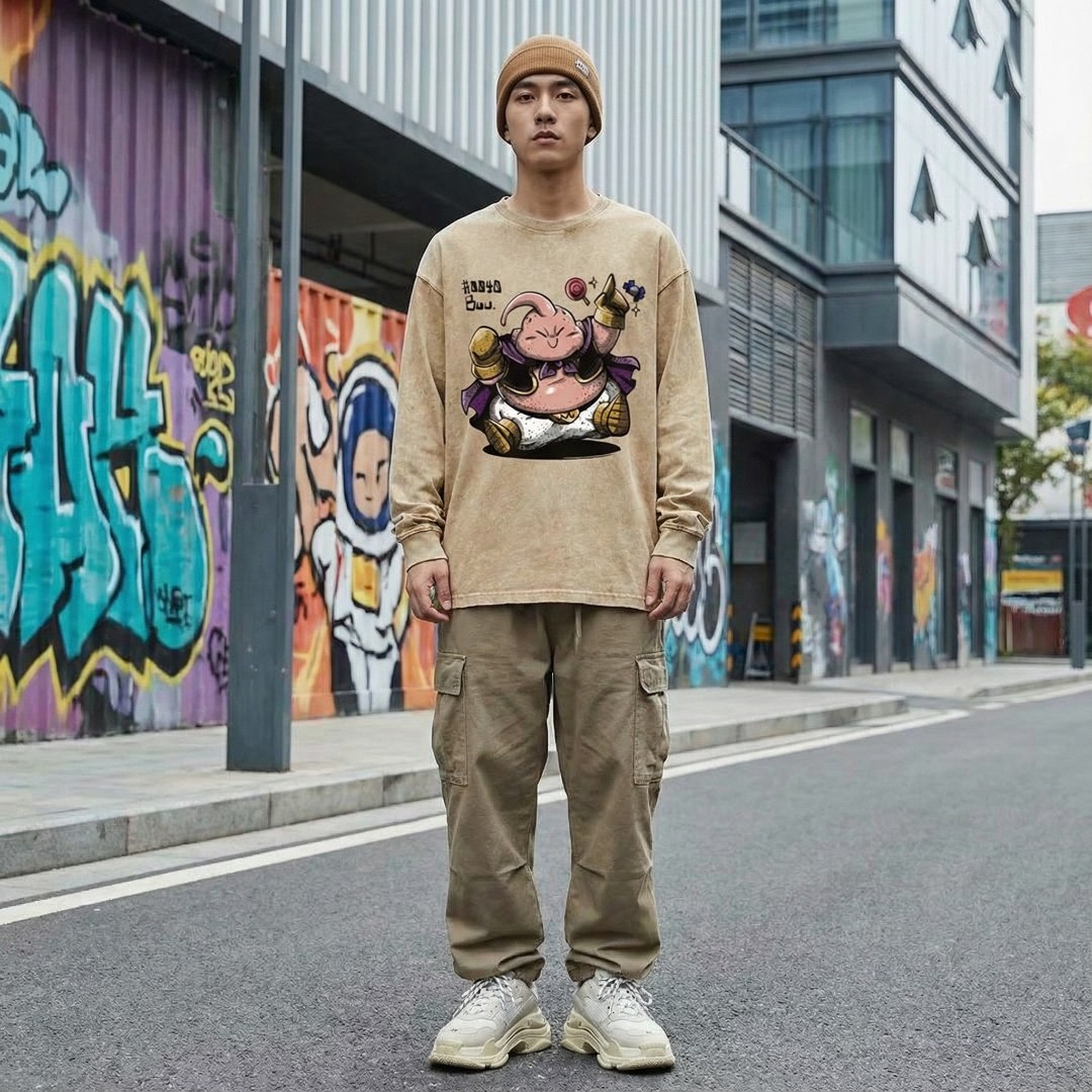 【胖胖布偶】做旧水洗秋冬重磅纯棉长袖宽松280g手绘设计款