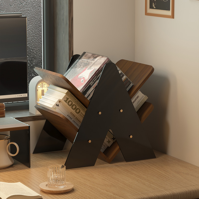 创意型桌面书架收纳文件日系风复古风书架家用创意简易书柜收纳架