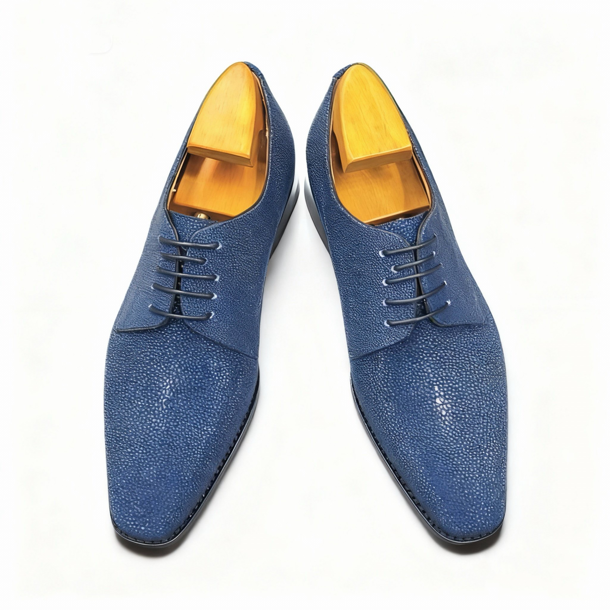 全珍珠鱼皮纯手工固特异工艺男士经典方头系带低帮德比鞋