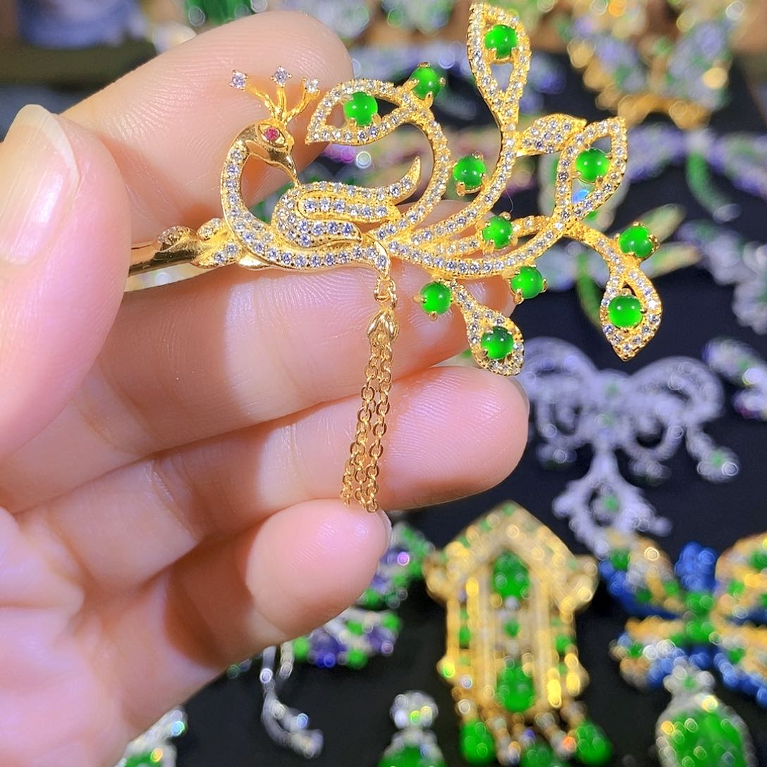 吊坠(不含链)银S925镶嵌翡翠