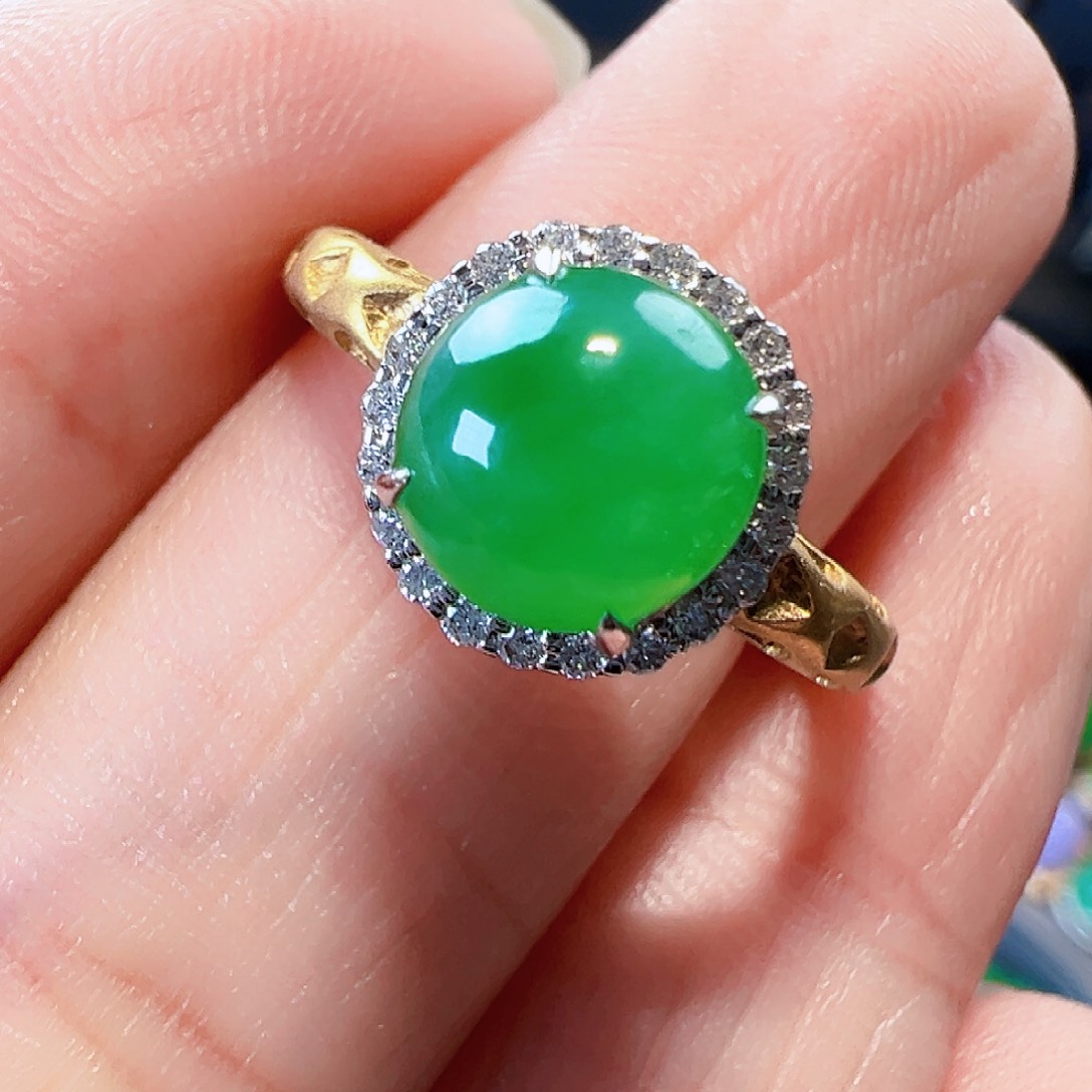 翡翠戒指18K金镶嵌签收后24小时鉴赏期