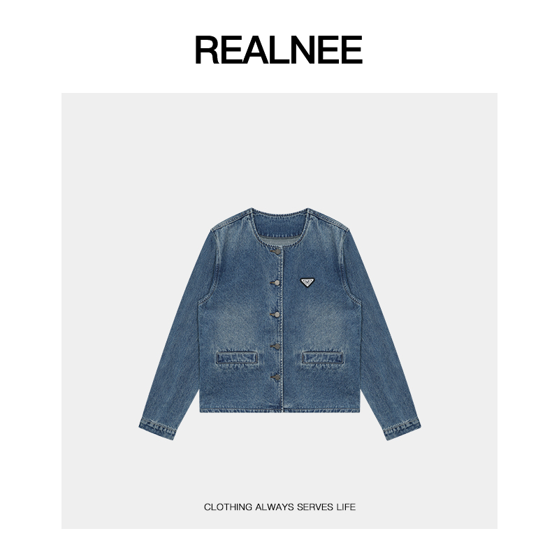 REALNEE【拉达女孩】Pra*土耳其长绒棉牛仔外套三角标复古穿搭03774
