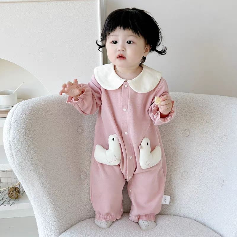 女宝宝衣服春装连体衣婴儿春款哈衣小公主春季外出服婴幼儿抱抱衣