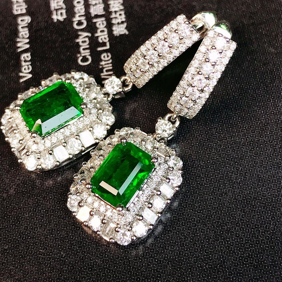 祖母绿耳饰/2.2ct天然祖母绿18K金钻石附GUILD证#GB
