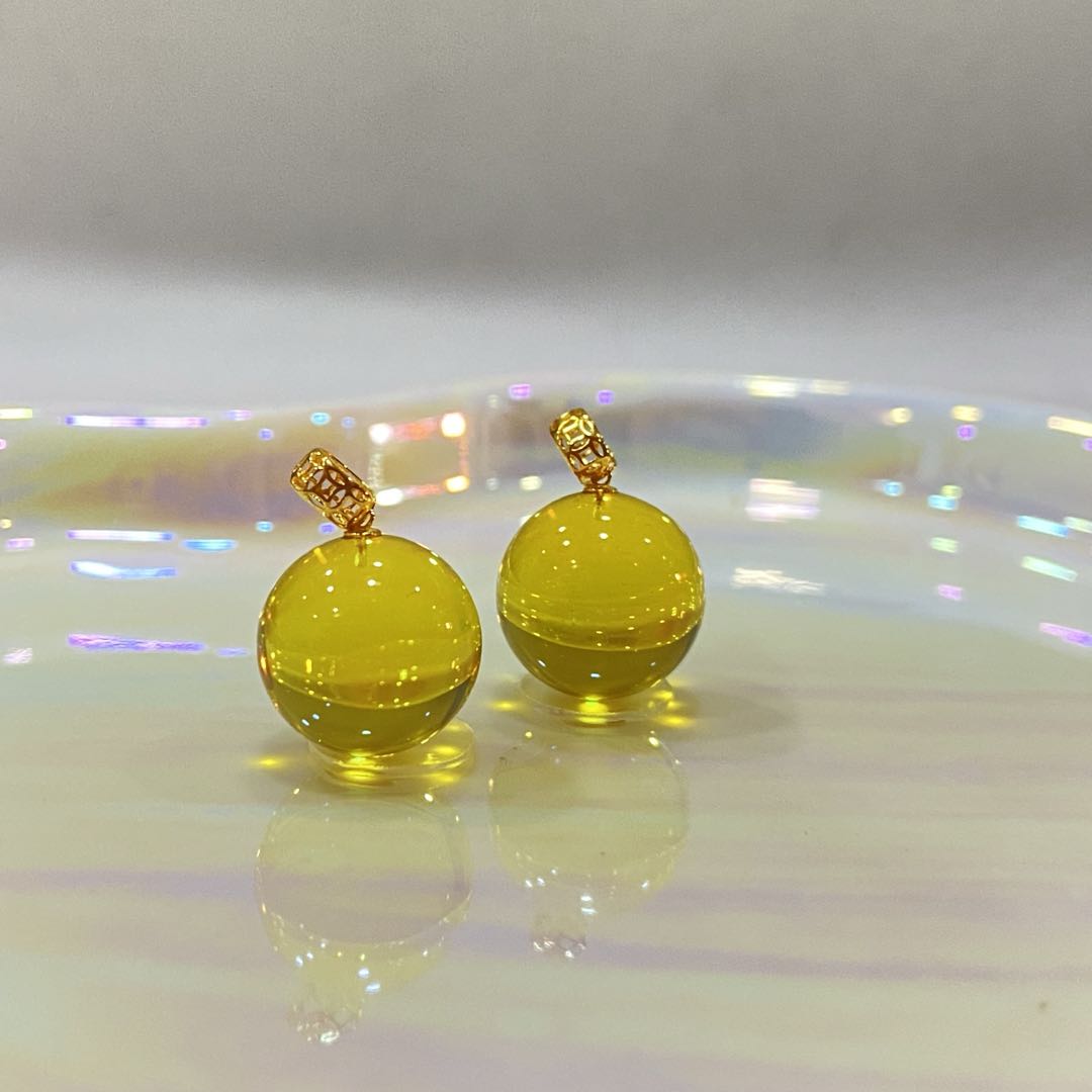 【胖丁珠宝】18k金镶琥珀吊坠8-H195P14【多样性发一件】13mm