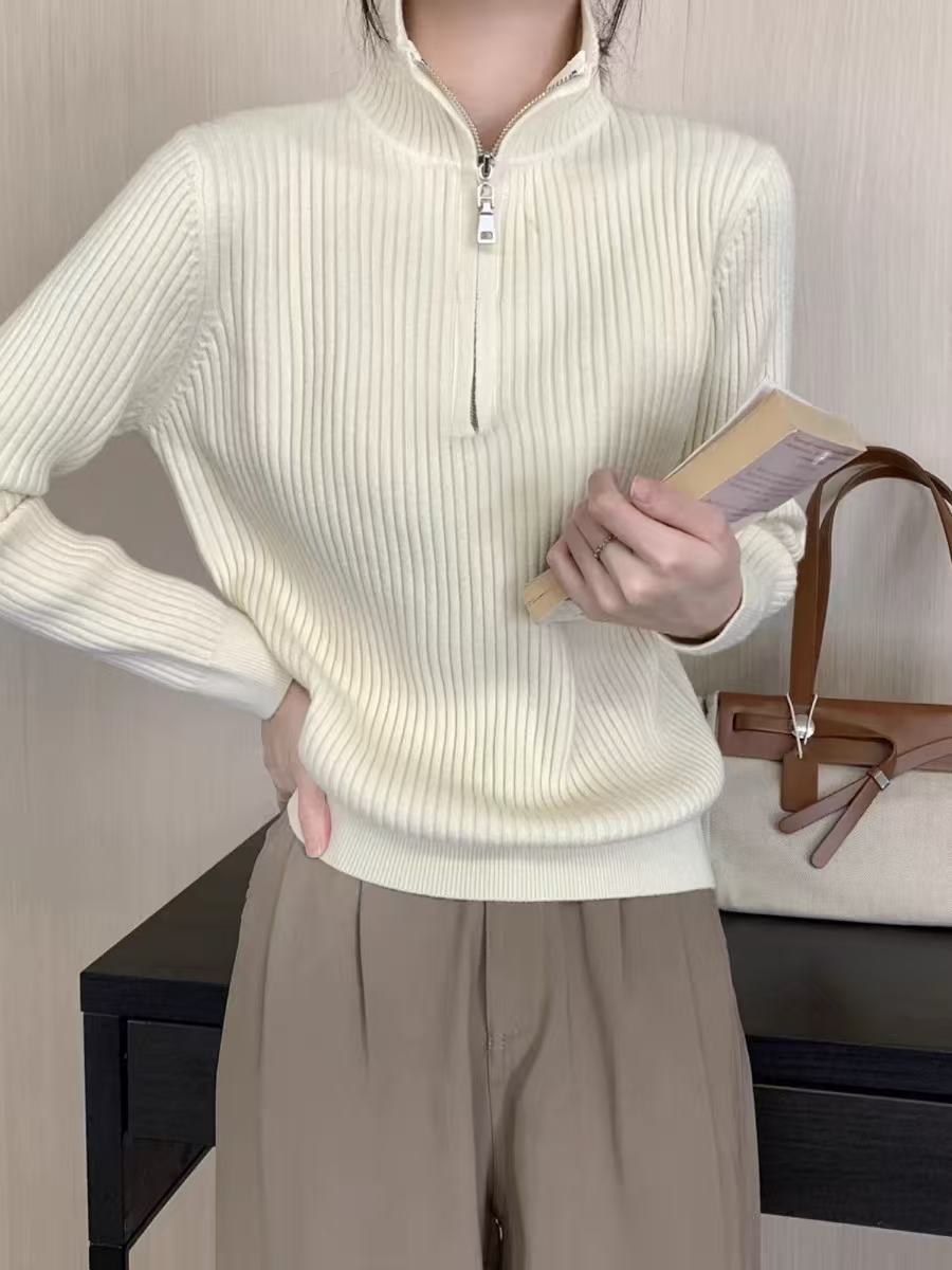 高品质保暖修身显瘦百搭拉链立领针织衫毛衣