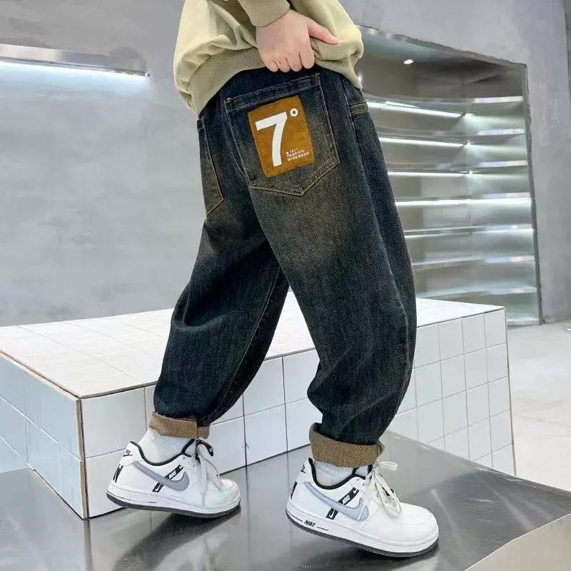 男童裤子春秋款2025新款儿童春季痞帅气时髦牛仔裤男孩长裤直筒裤