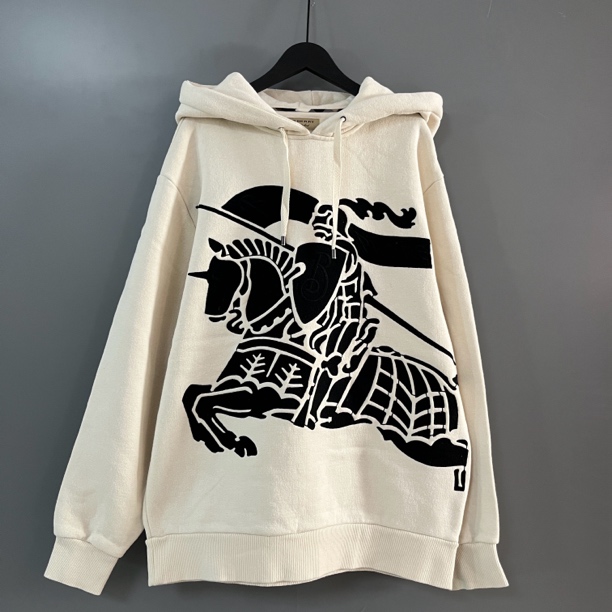 95新 BURBERRY/博柏利 巴宝莉白色战马连帽卫衣