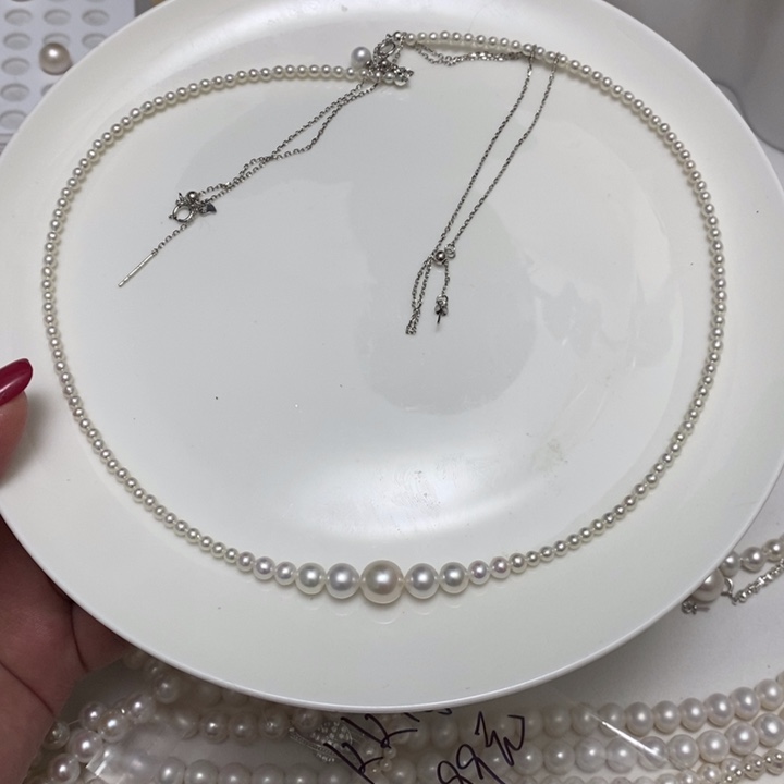 小***y淡水珍珠银S925镶嵌白珍珠微笑项链
