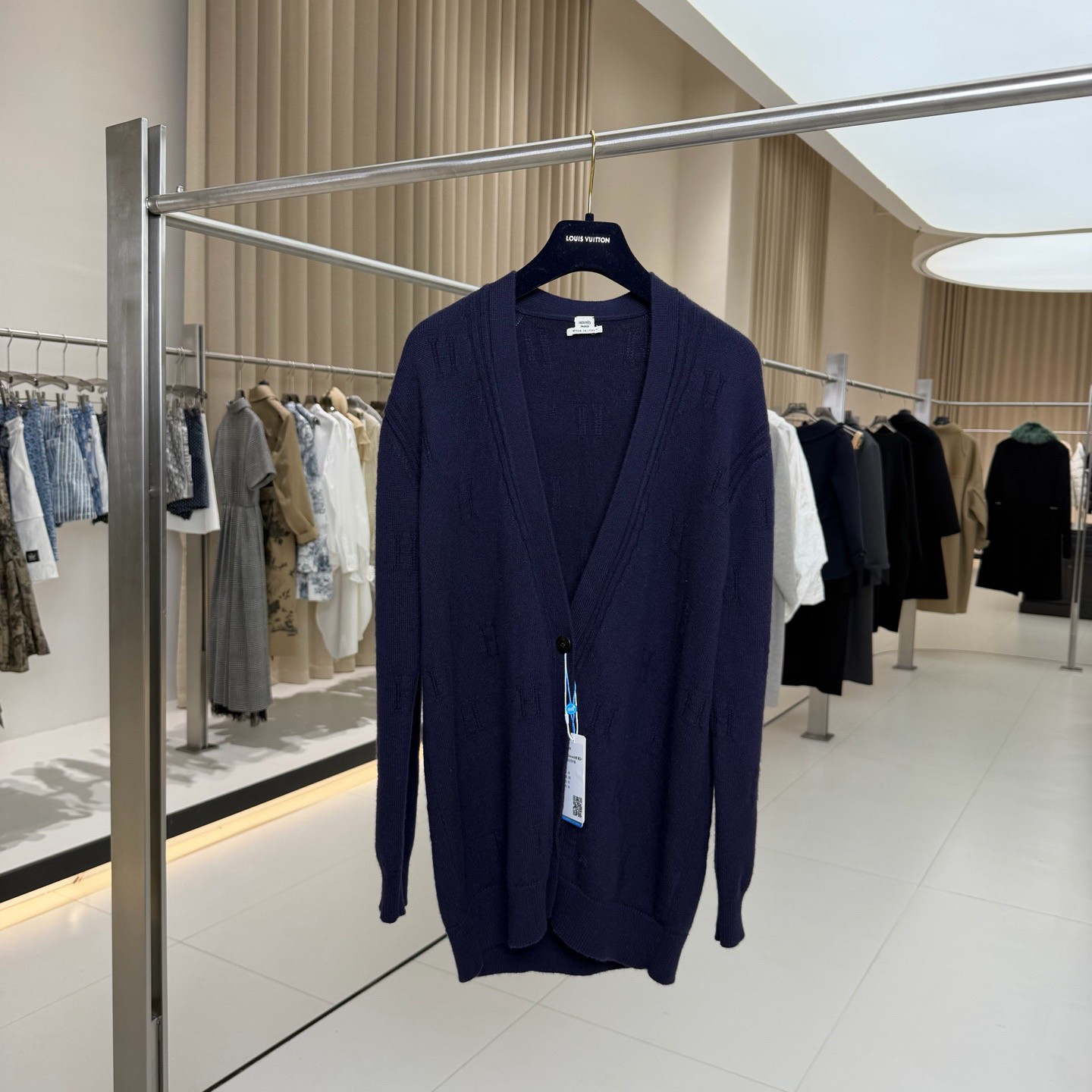 99新 Hermes/爱马仕 藏蓝H满印羊毛开衫外套 34码 GM005782