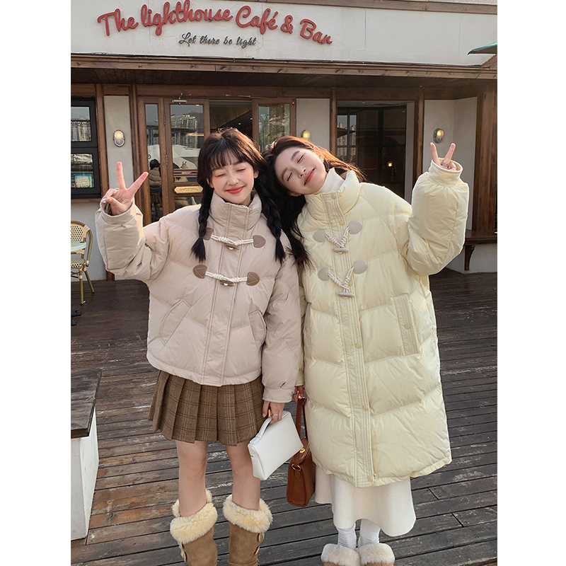 chiham牛角扣羽绒服女2025新款中长款加厚小个子学院风冬季面包服
