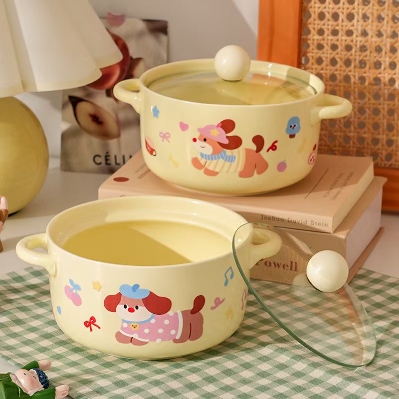 【双耳泡面碗】腊肠狗陶瓷泡面碗带盖学生宿舍方便面碗少女螺蛳粉碗