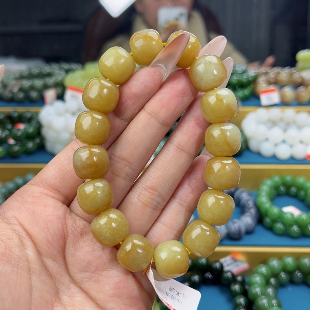 和田玉未镶嵌手链天然和田玉新疆且末黄金糖手串14