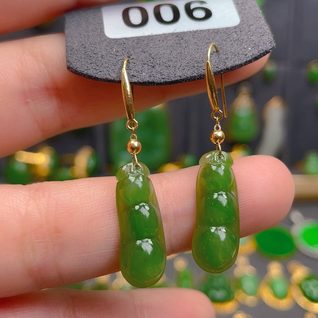 和田玉18K金镶嵌耳饰006