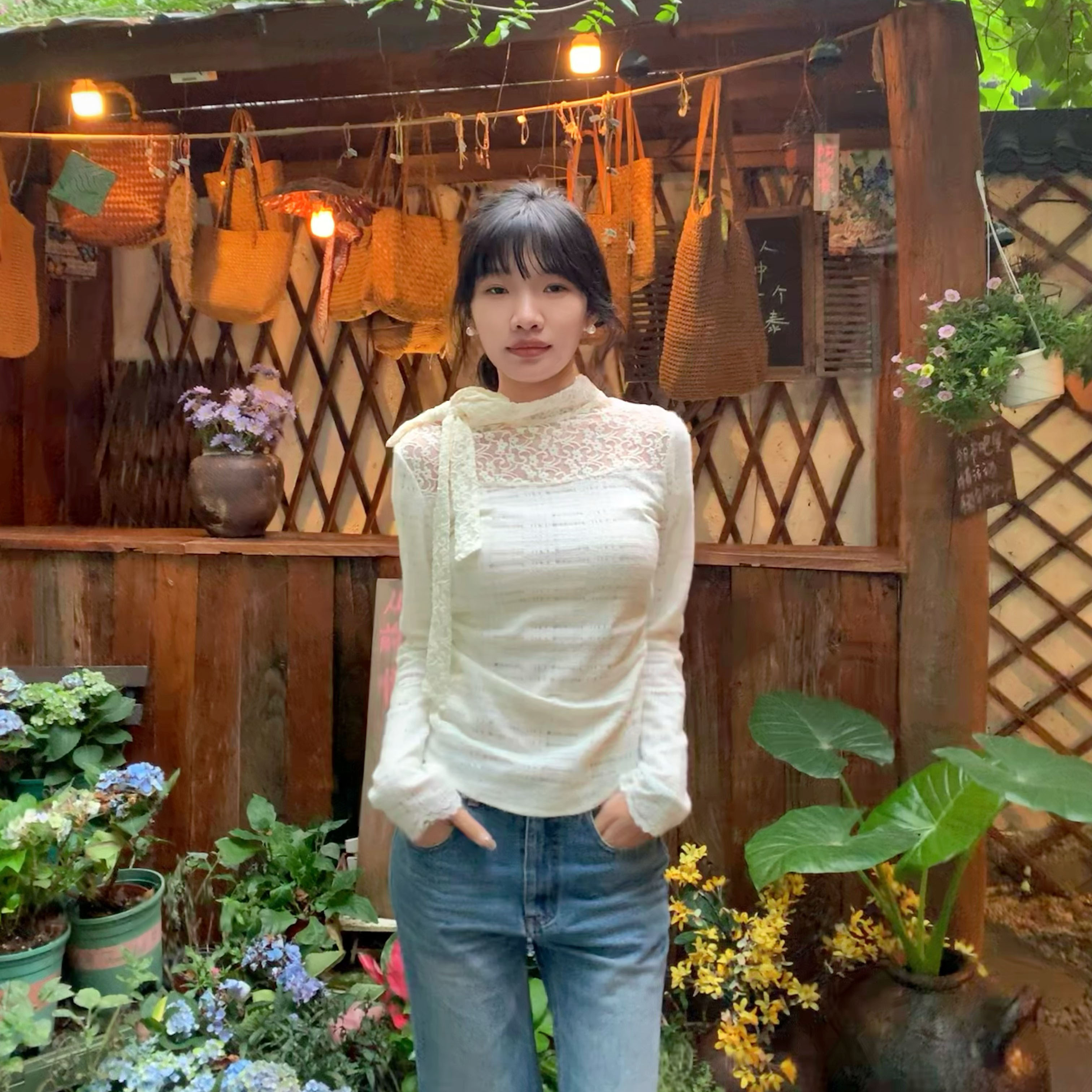 【夏日札记】冬日蝴蝶  蝴蝶结飘带镂空高级感蕾丝长袖修身针织衫