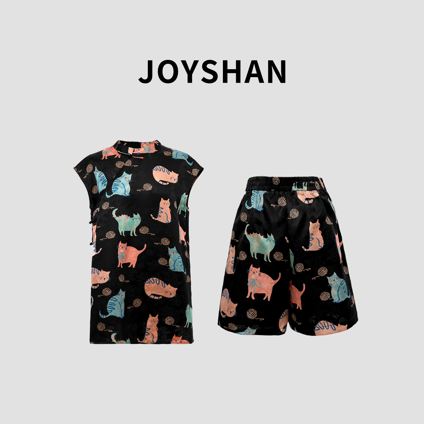 JOYSHAN-夏季新品桑蚕丝猫的日记短款轻薄透气时尚套装