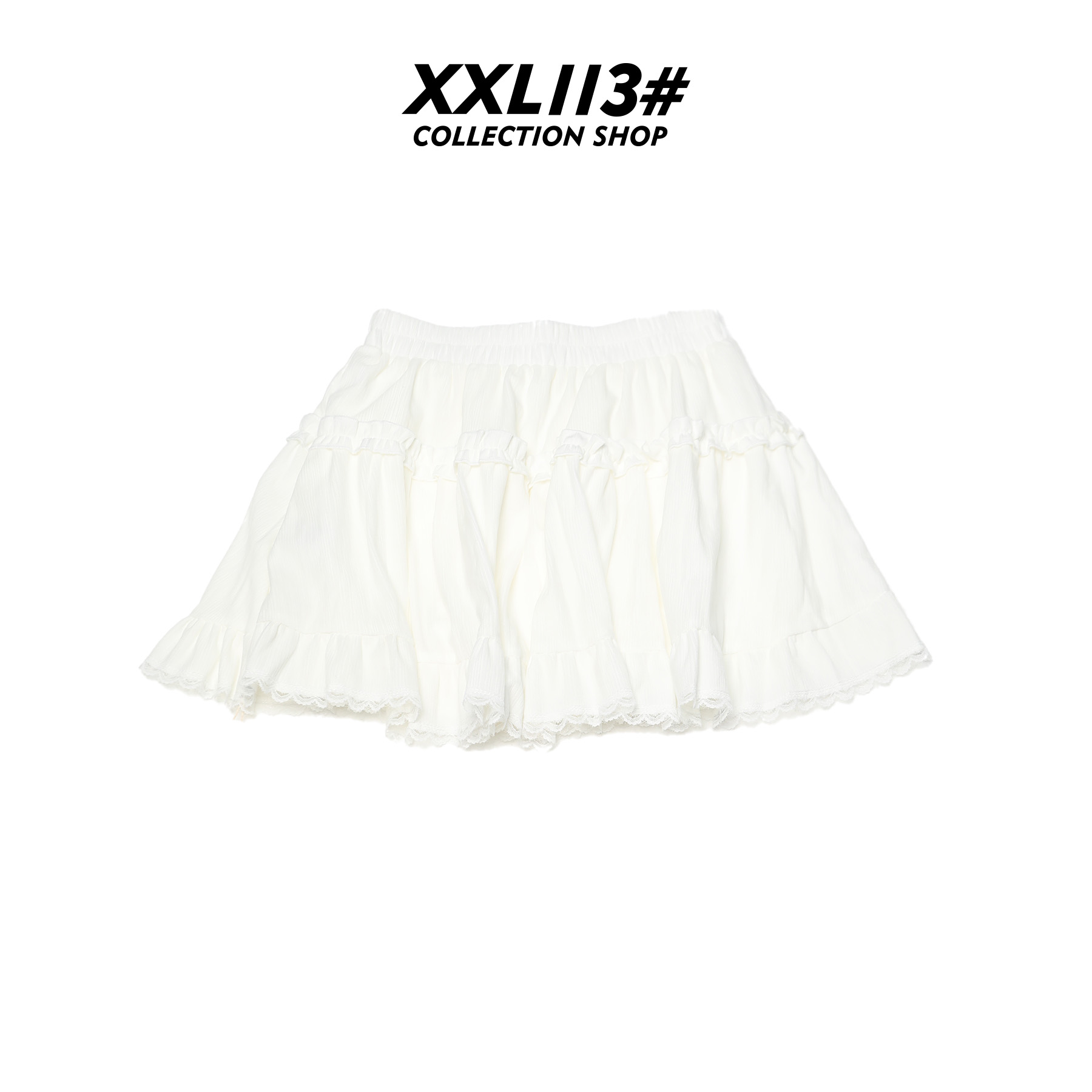 113* CENTRALIZED SHOP短裙蕾丝半身裙高腰白色短裙X5F13I6942