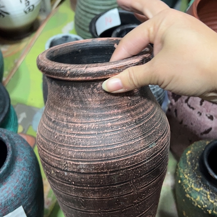 复古色粗陶盆默认打孔