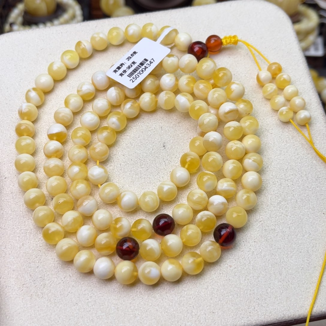 蜜蜡颈饰未镶嵌7大加圆珠108瓷白蜡