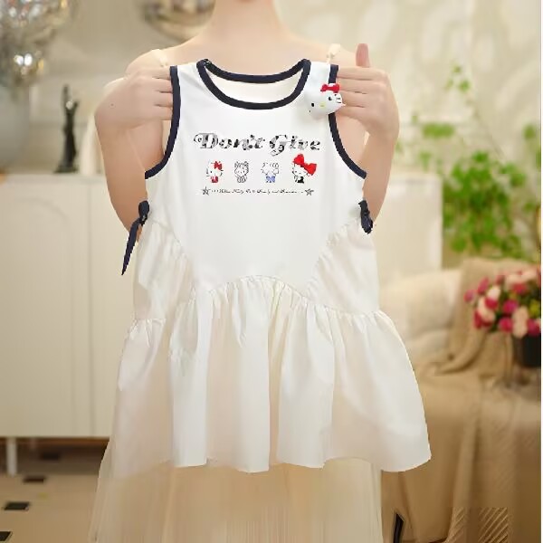 【现货在仓】2025新款女童百搭时尚休闲KT宽松设计感夏季连衣裙