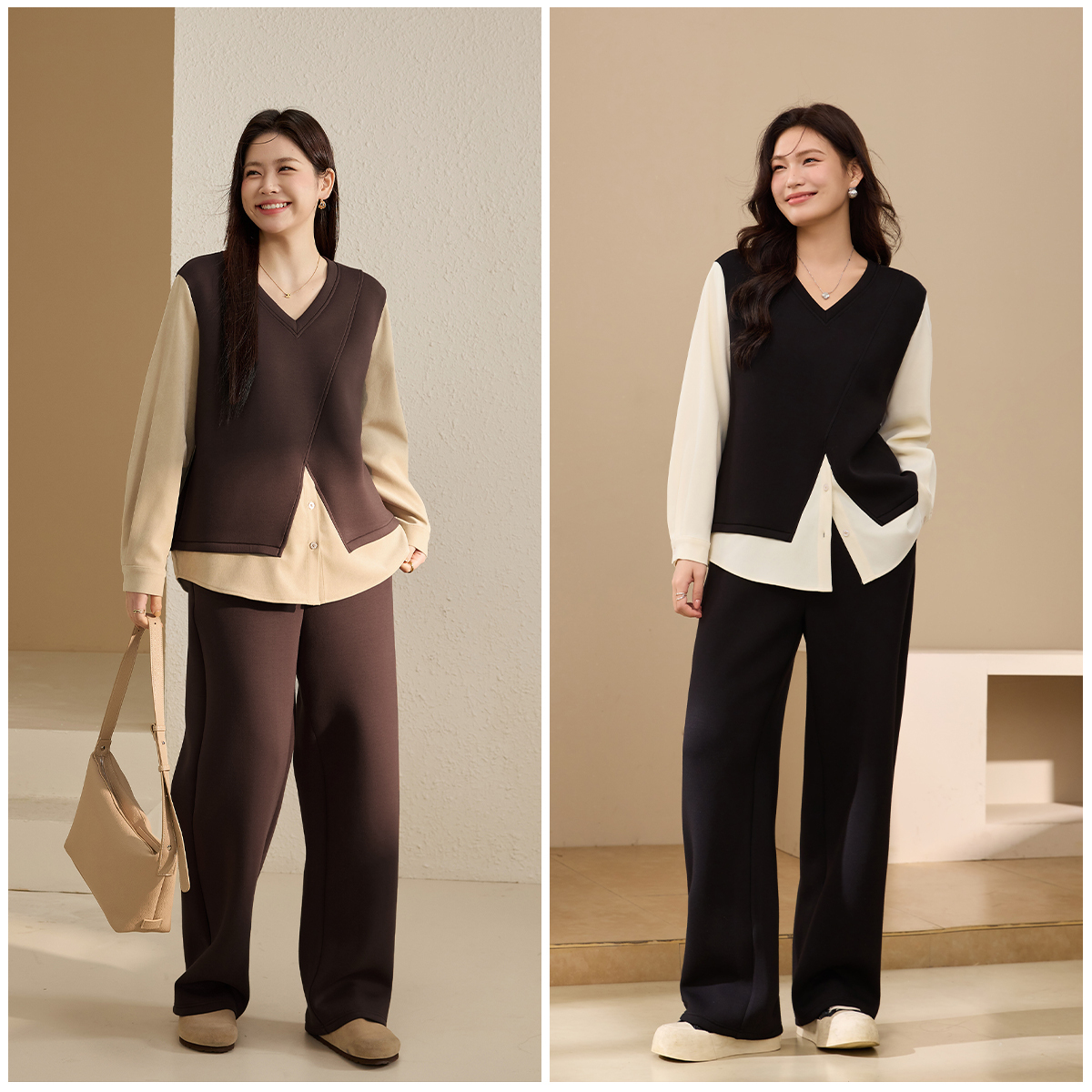 【棉感空气层】纤莉秀E大码女装流光风拼接上衣休闲裤两件套QK4626