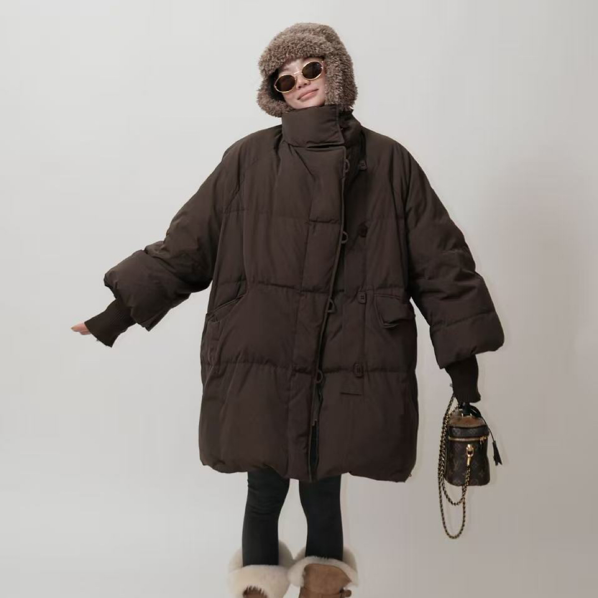 FUYUE赴约  啦色斗篷针织长袖羽绒服实用百搭时尚休闲复古中长款