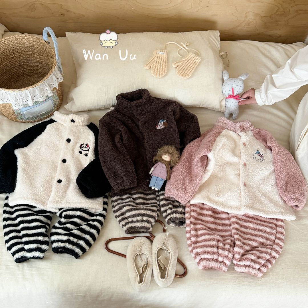 【艾柚】IU冬季治愈系半边绒甜美亲子儿童保暖家居服套装WY163
