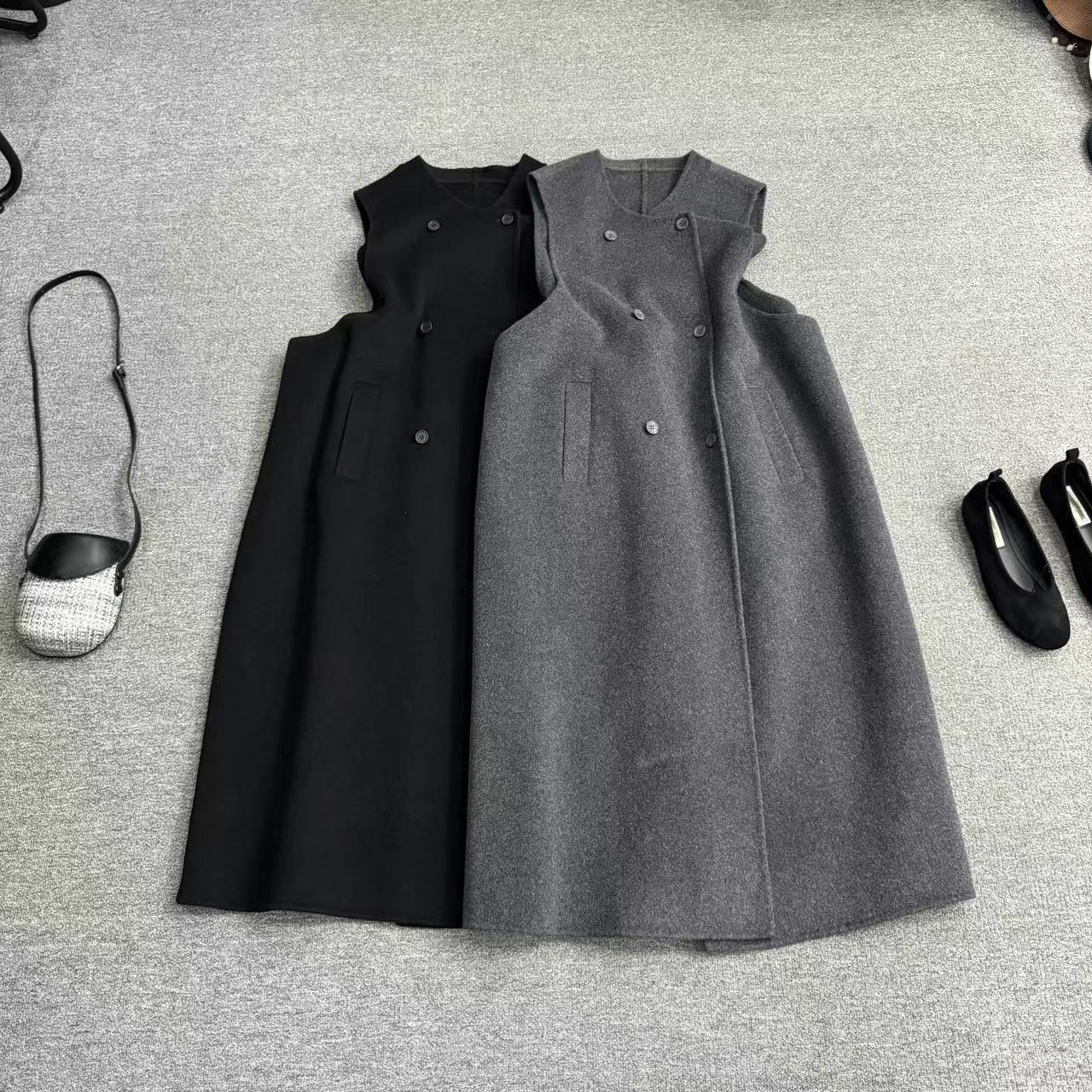 瑶睿安220斤纯手工双面绒过膝绵羊毛马甲长款马夹气质御姐121