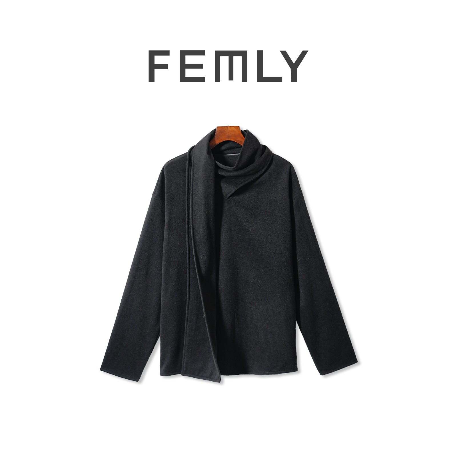 FEMLY “中山老钱风”羊毛优雅复古气质不规则T恤JMFS033S