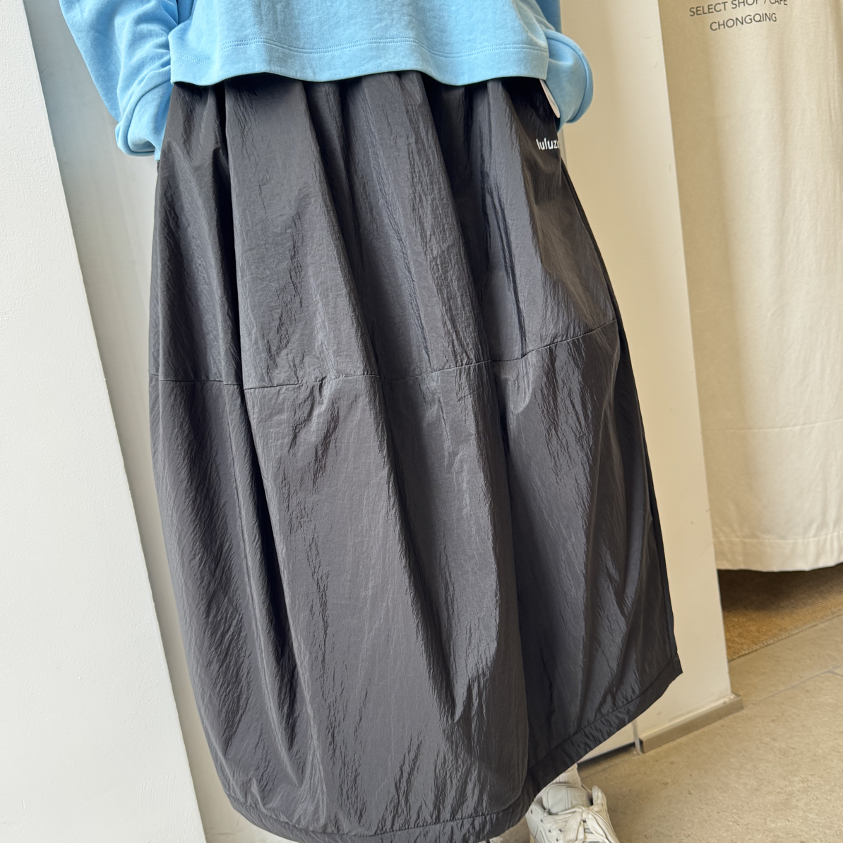 Luluzou3m印花松紧腰半裙