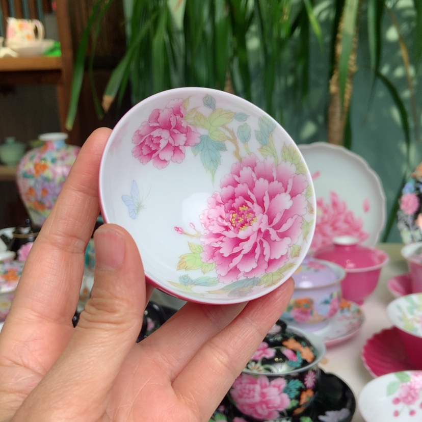 【闪购商品】景德镇陶瓷胭脂红玫瑰鸡心杯