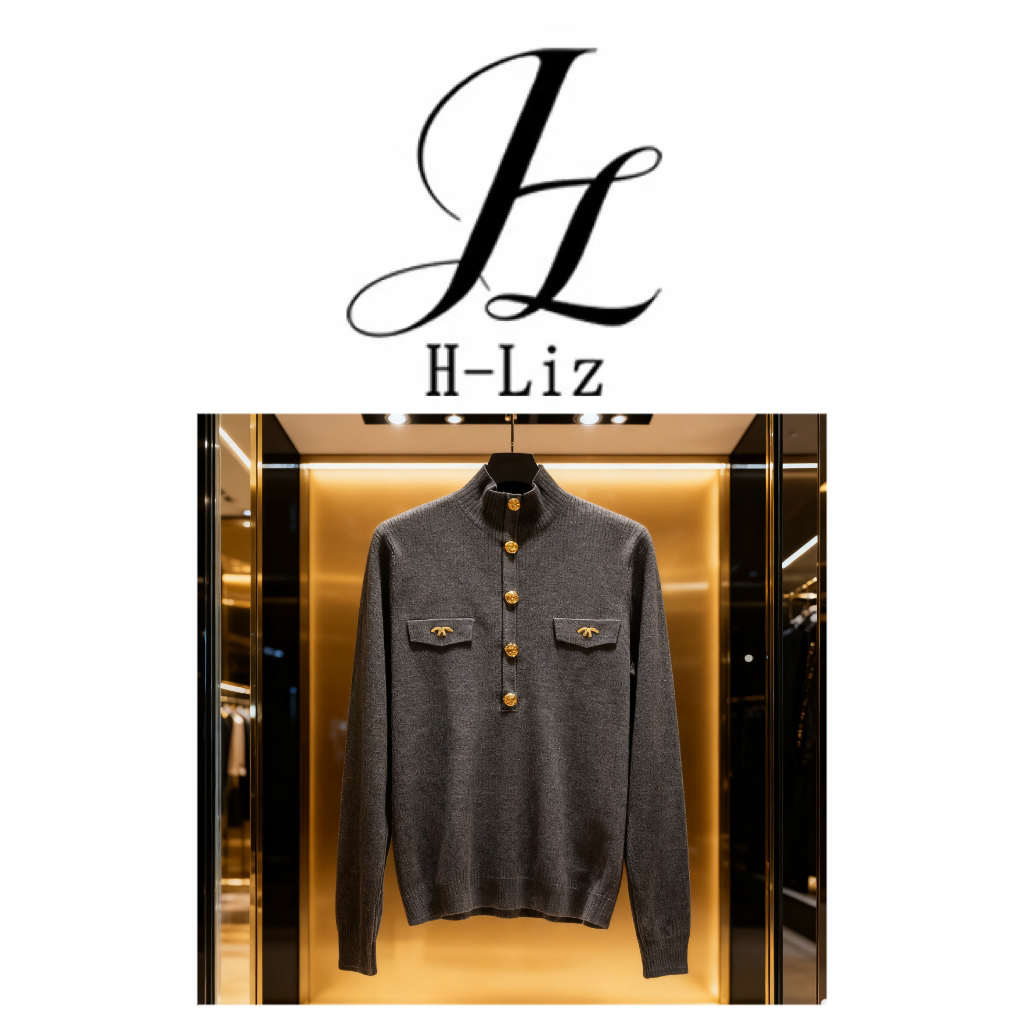 【H-Liz】纽扣邂逅优雅精致光彩针织加绒上衣M25395M