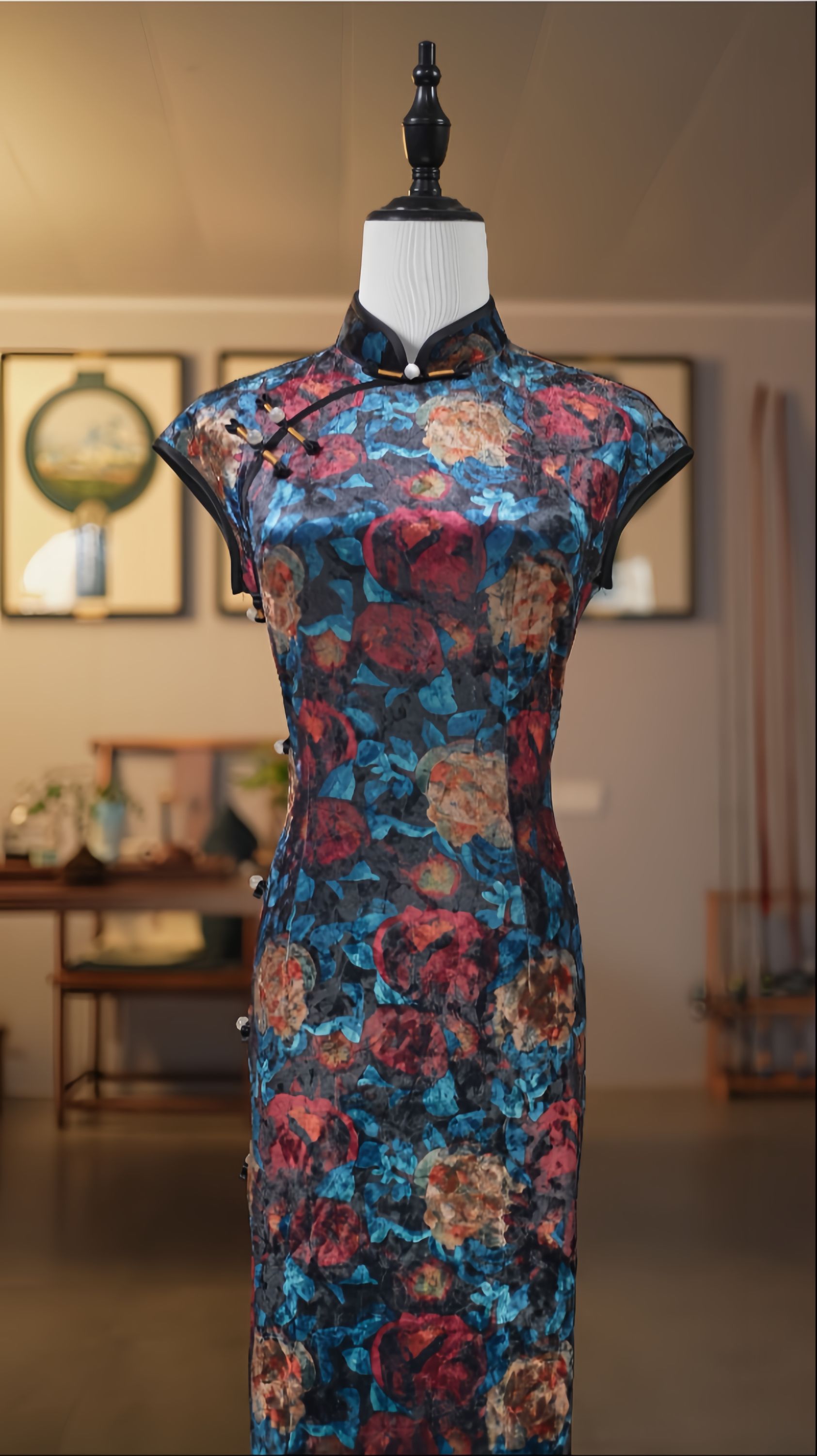 旗袍 长款  复古款（衣长约125cm）《花海》 C658