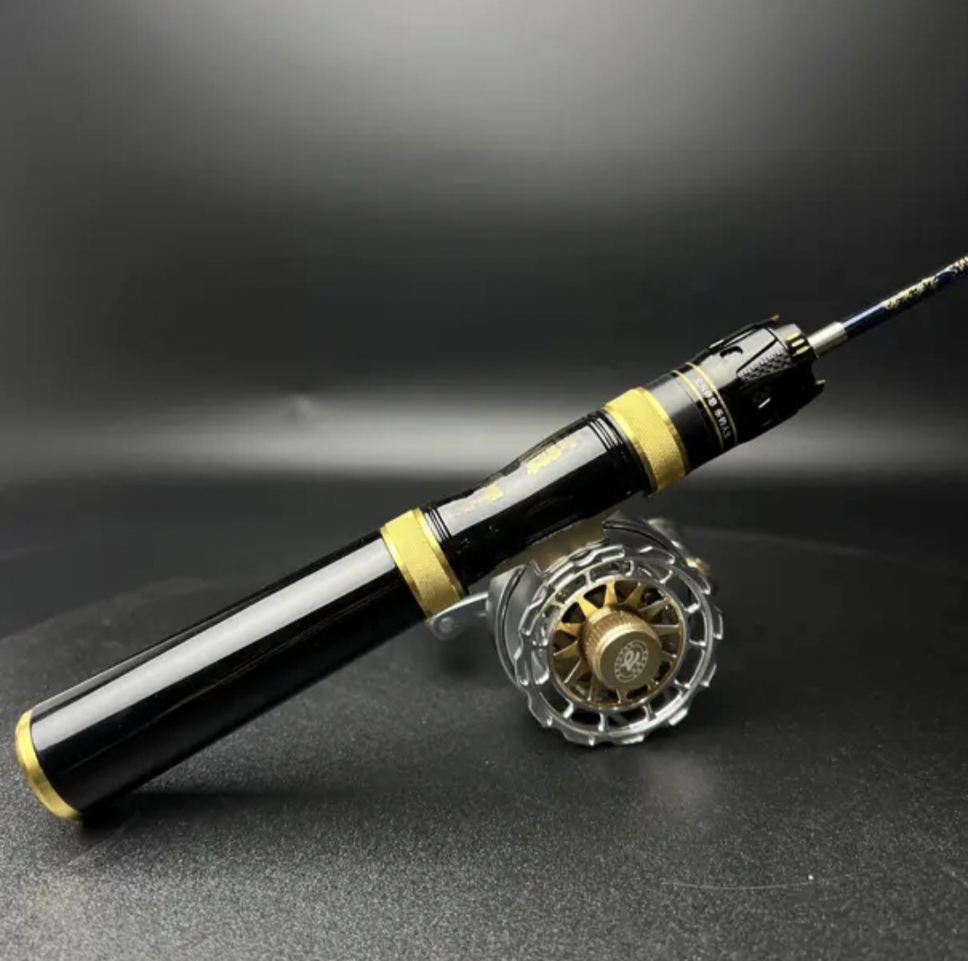 文兴黄金樟黑檀木冰钓竿套装超轻超硬ML/MS/M调扁稍冬钓鲫鲤鱼