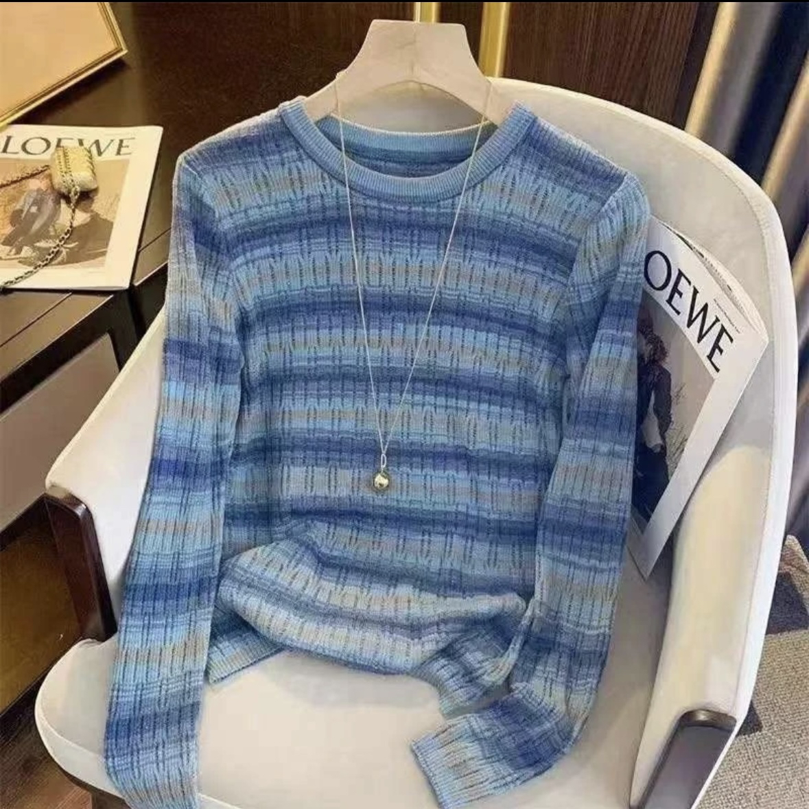 长袖秋季新款2025甜系温柔圆领彩虹针织开衫长袖2101