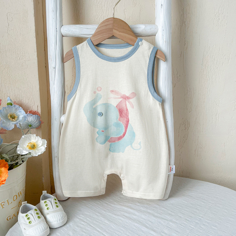 【童泰款】款新生儿衣服a类棉无袖连体衣男女宝宝夏季外出哈衣