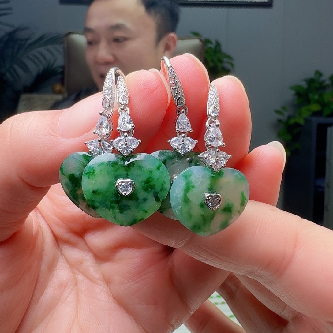 翡翠银S925镶嵌耳饰多样性发货其一