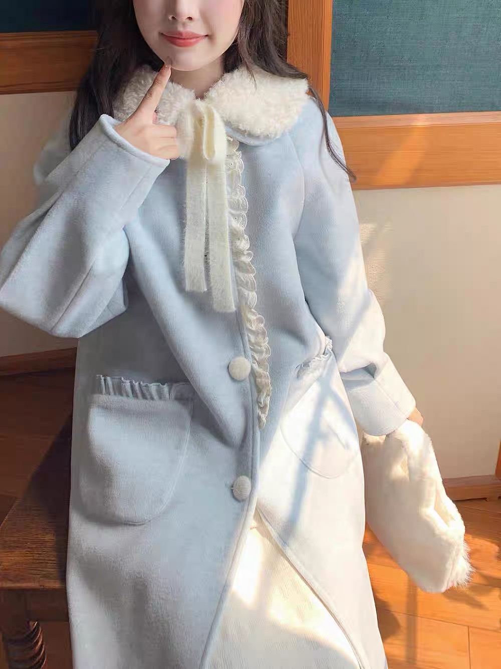 韩版甜美毛呢外套大衣网红冬季宽松中长款百搭气质复古秋冬加厚