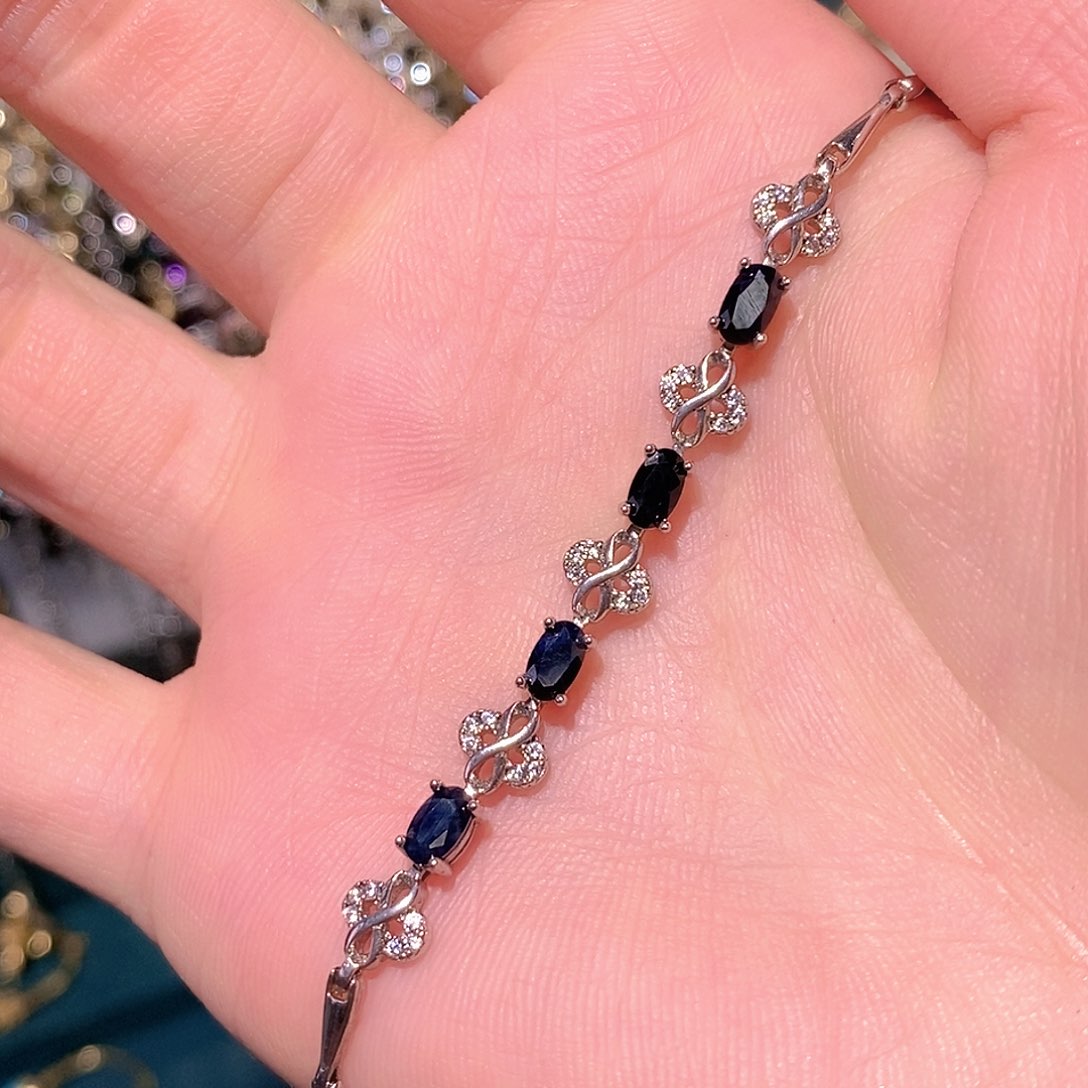 手链蓝宝石银S925镶嵌孤品捡漏