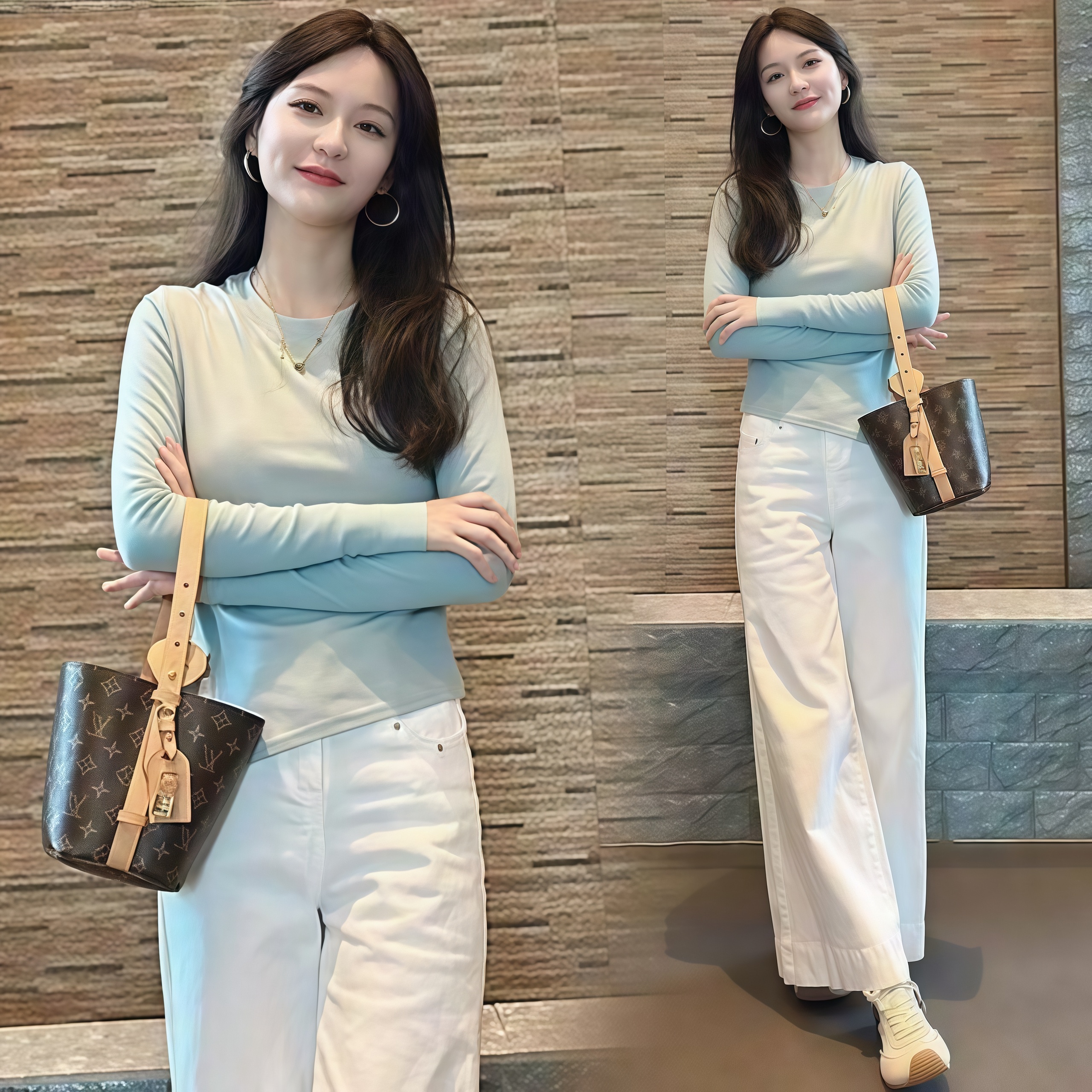 秋季套装女款爆款2025新款修身设计长袖T恤百搭阔腿裤时尚两件套
