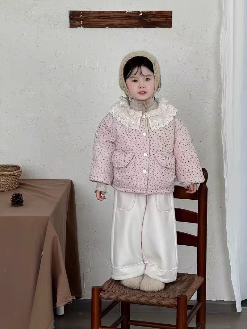  （特价no退换）女童 碎花棉袄冬季新款洋气花边领加绒加厚外套