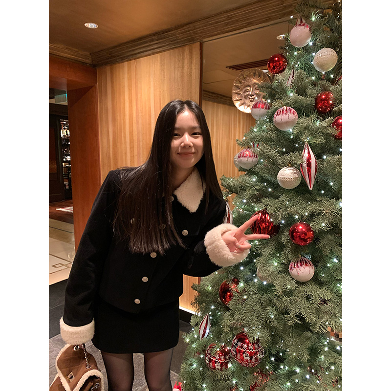 王少女的店 黑色翻领外套短裙两件套秋冬季气质百搭套装S29286S44