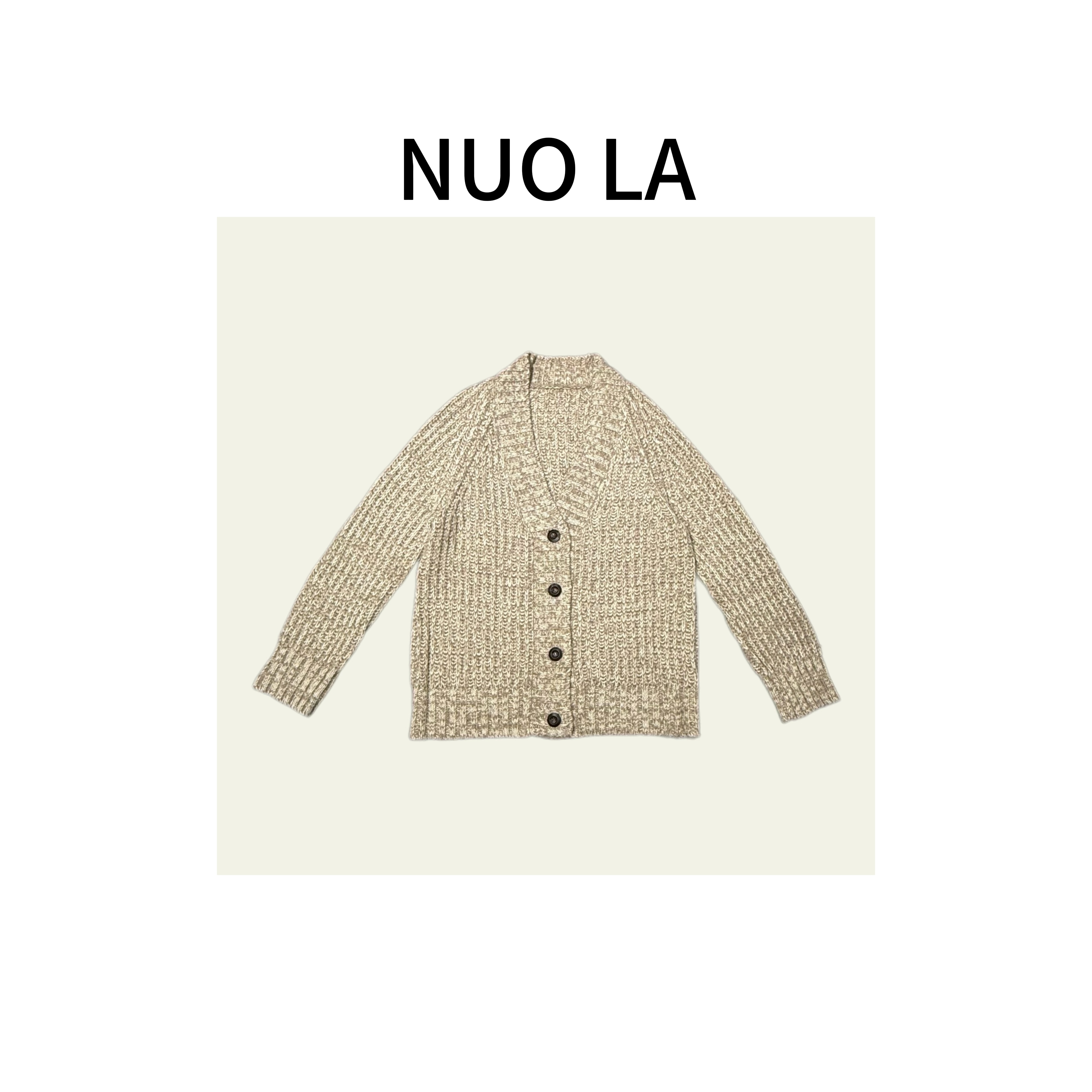 【NUO LA】冬日奶咖 简约休闲百搭混色V领毛织毛衣开衫外套 MI50061