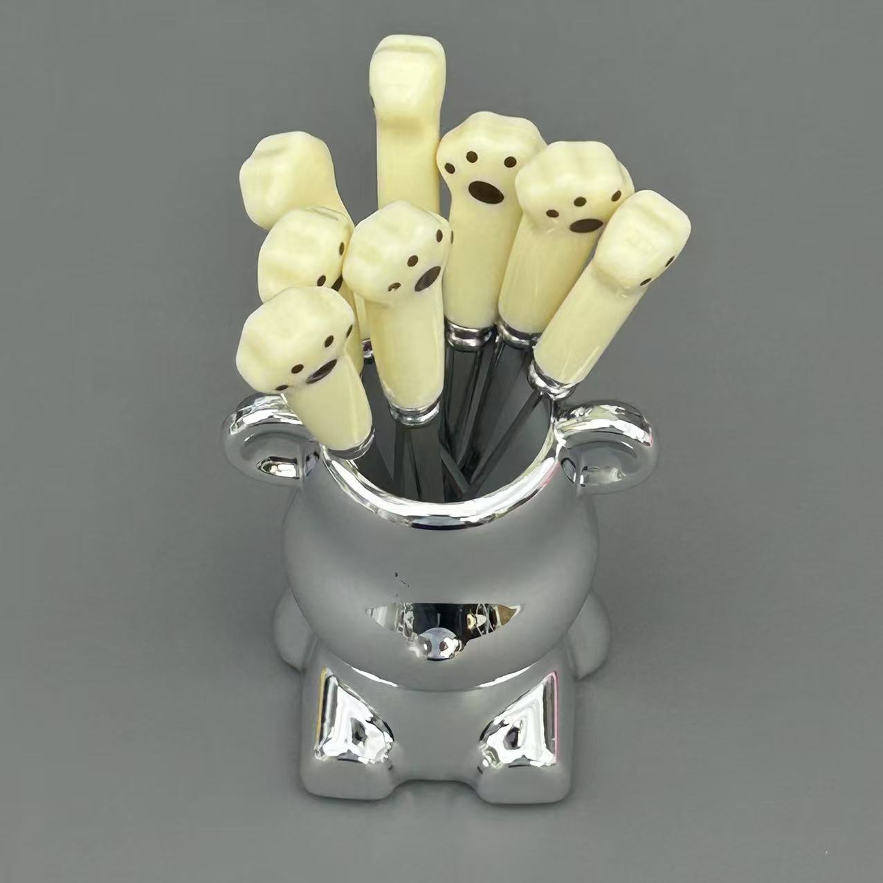 小熊餐具8件套配小熊底座家用厨房必备轻奢现代高级感【汤家限定】