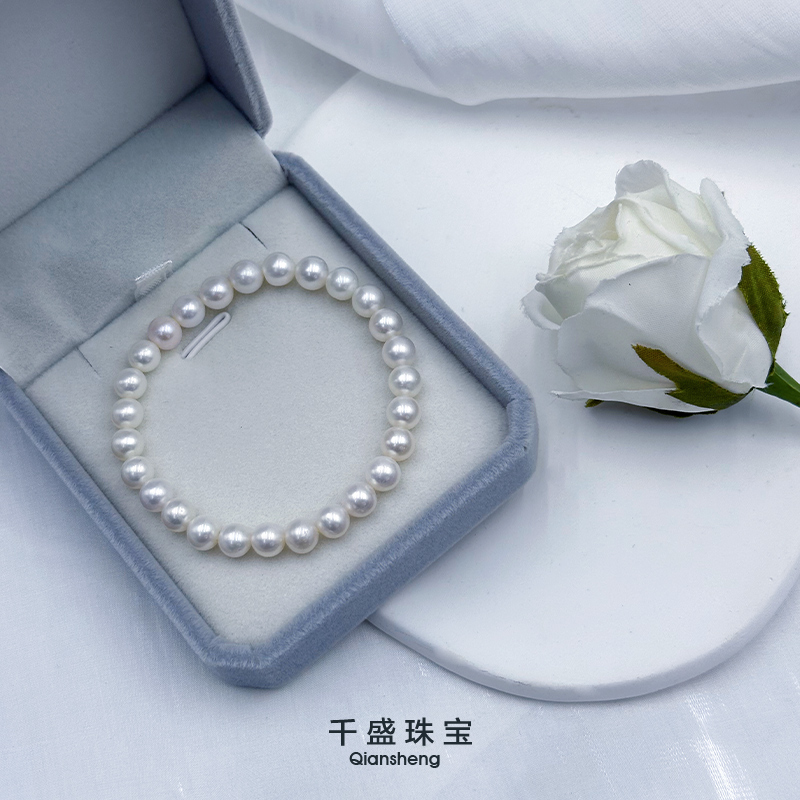 6-7mm天然淡水无核珍珠手链正圆极光真珠明星仙女同款手串