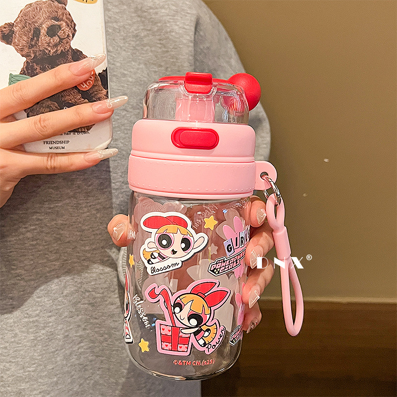 飞天小女警卡通水杯男儿童学生便携塑料杯tritan女生可爱吸管水杯