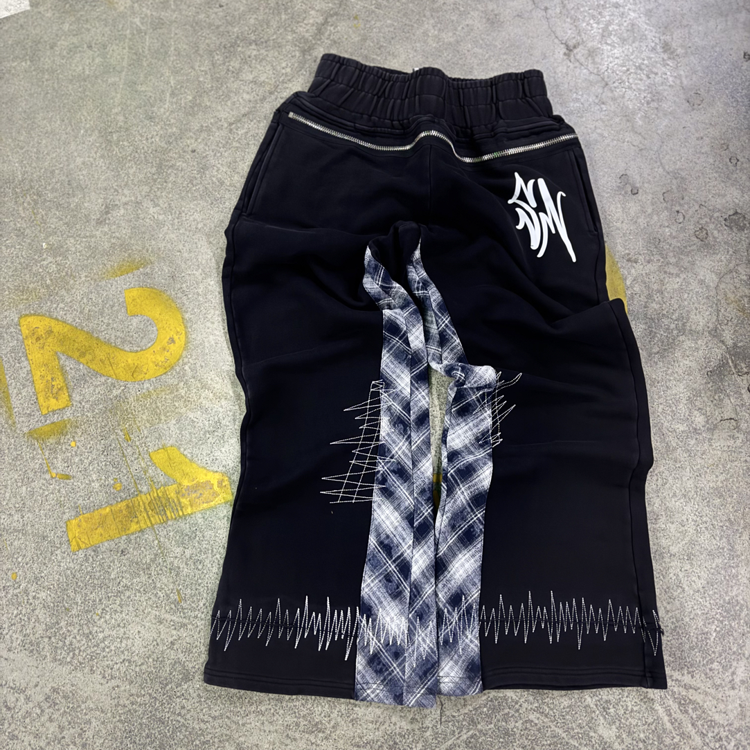 SUMM21 2026ss美式水洗重磅卫裤格子拼接休闲百搭长裤